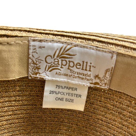 Cappelli Brown Wide Brim Straw Hat With Leaf Accent & Ribbon Band - Picture 6 of 9